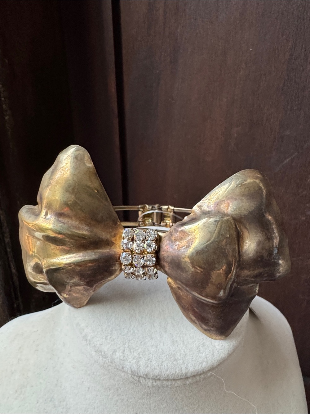 Vintage Gold-Tone Bow Cuff Bracelet with Crystal Accent